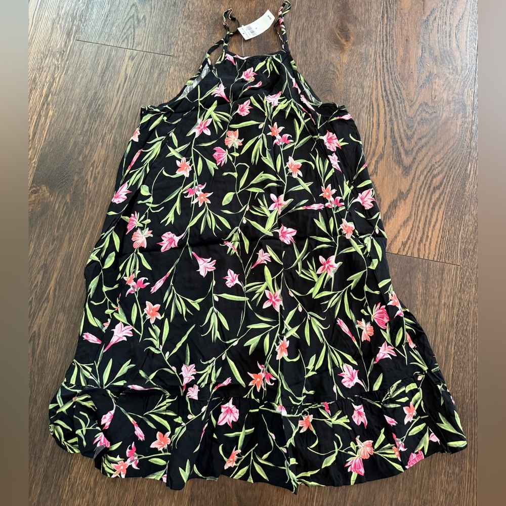 GAP Black Dress with Pink and Green Floral Design